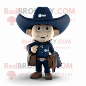 Navy Cowboy mascot costume character dressed with a Hoodie and Backpacks