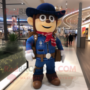 Navy Cowboy mascot costume character dressed with a Hoodie and Backpacks