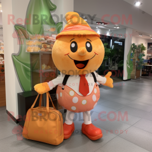 Peach Meatballs mascot costume character dressed with a Trousers and Tote bags