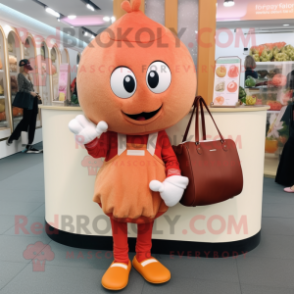 Peach Meatballs mascot costume character dressed with a Trousers and Tote bags