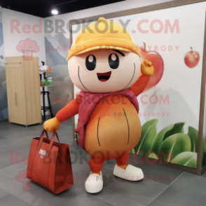 Peach Meatballs mascot costume character dressed with a Trousers and Tote bags