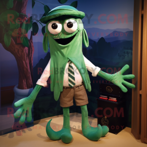 Forest Green Kraken mascot costume character dressed with a Bermuda Shorts and Ties