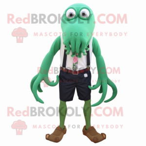 Forest Green Kraken mascot costume character dressed with a Bermuda Shorts and Ties