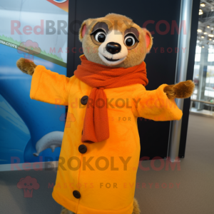 Orange Meerkat mascot costume character dressed with a Coat and Scarf clips
