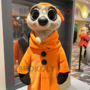 Orange Meerkat mascot costume character dressed with a Coat and Scarf clips