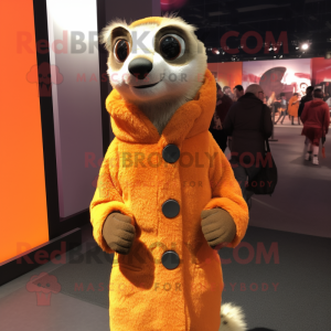 Orange Meerkat mascot costume character dressed with a Coat and Scarf clips