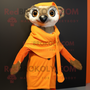 Orange Meerkat mascot costume character dressed with a Coat and Scarf clips