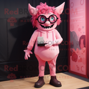 Rosa Demon maskot kostym...