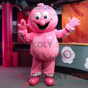 Maskotkarakter av en rosa...