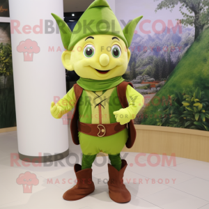 Olive Elf mascot costume character dressed with a Vest and Cummerbunds