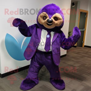 Purple Sloth maskot kostym...