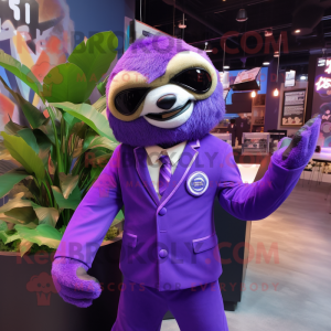 Purple Sloth maskot kostym...