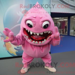 Maskotkarakter av en rosa...