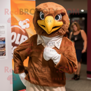 Brown Eagle mascot costume character dressed with a Poplin Shirt and Wraps