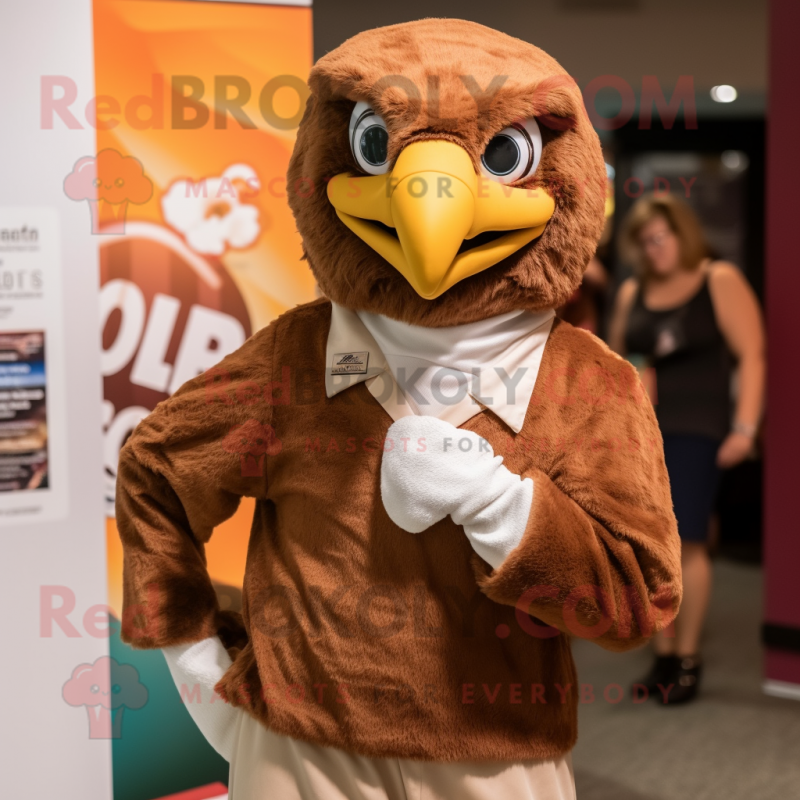 Brown Eagle mascot costume character dressed with a Poplin Shirt and Wraps Brown Eagle mascot costume character dressed with a Poplin Shirt and Wraps