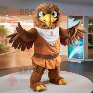 Brown Eagle mascot costume character dressed with a Poplin Shirt and Wraps
