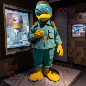 Teal Lemon mascot costume character dressed with a Cargo Pants and Digital watches