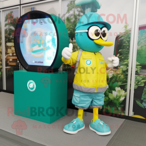 Teal Lemon mascot costume character dressed with a Cargo Pants and Digital watches