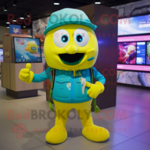 Teal Lemon mascot costume character dressed with a Cargo Pants and Digital watches