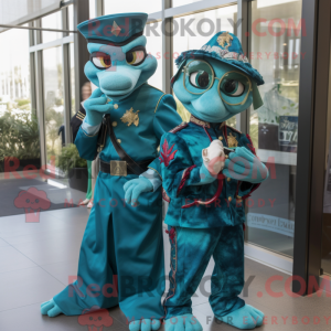 Maskotfigur af en Teal...