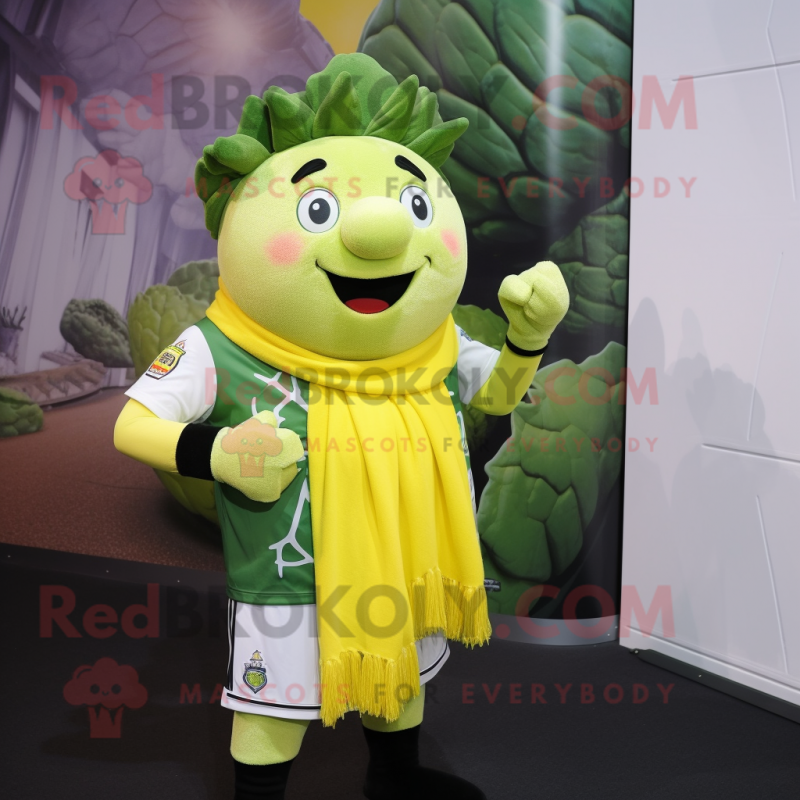 Yellow Cabbage mascot costume character dressed with a Rugby Shirt and Scarf clips Yellow Cabbage mascot costume character dressed with a Rugby Shirt and Scarf clips