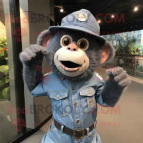 Gray Monkey mascot costume character dressed with a Denim Shirt and Berets