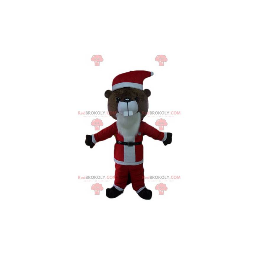 Maskot hnědý bobr v kostýmu Santa Clause - Redbrokoly.com