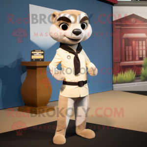 Cream Meerkat mascot costume character dressed with a Suit and Belts