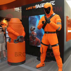 Orange Gi Joe mascot costume character dressed with a Suit Pants and Watches
