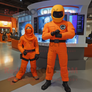 Orange Gi Joe mascot costume character dressed with a Suit Pants and Watches