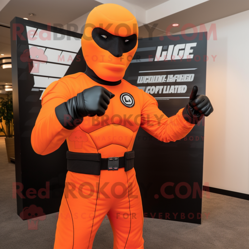 Orange Gi Joe mascot costume character dressed with a Suit Pants and Watches Orange Gi Joe mascot costume character dressed with a Suit Pants and Watches