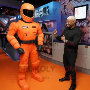 Orange Gi Joe mascot costume character dressed with a Suit Pants and Watches