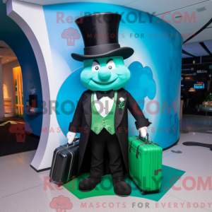 Maskotfigur av en cyan...