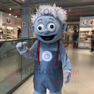 Silver Cyclops mascot costume character dressed with a Chambray Shirt and Headbands