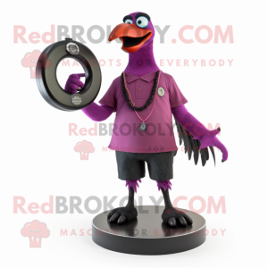 Magenta Crow mascot costume character dressed with a Skinny Jeans and Rings