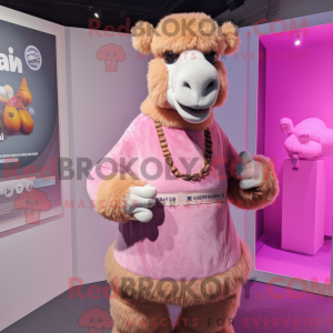 Maskotkarakter av en rosa...
