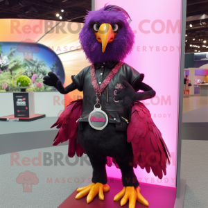 Magenta Crow mascot costume character dressed with a Skinny Jeans and Rings