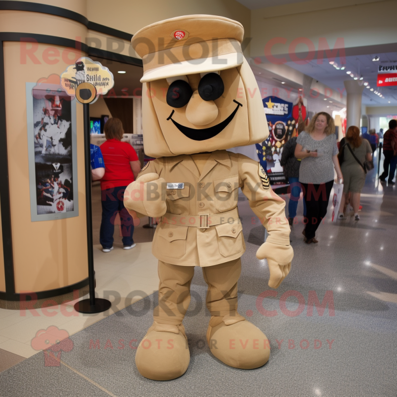 Tan American Soldier mascot costume character dressed with a A-Line Dress and Keychains