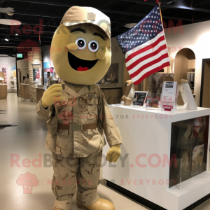 Tan American Soldier mascot costume character dressed with a A-Line Dress and Keychains