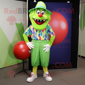 Lime Green Clown mascot costume character dressed with a Bermuda Shorts and Wallets