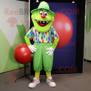 Lime Green Clown mascot costume character dressed with a Bermuda Shorts and Wallets