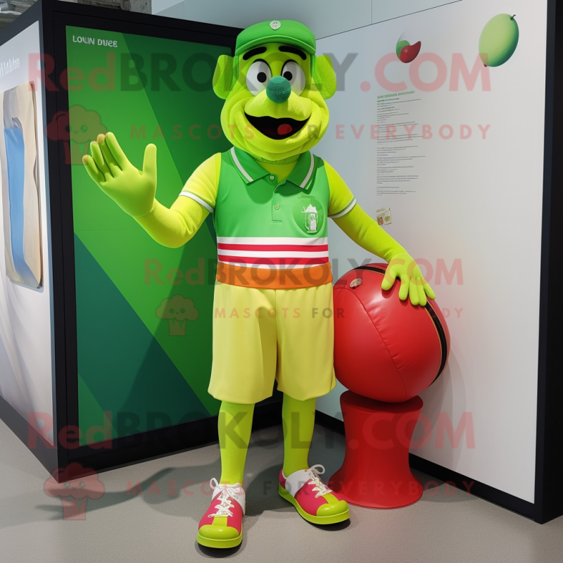 Lime Green Clown mascot costume character dressed with a Bermuda Shorts and Wallets