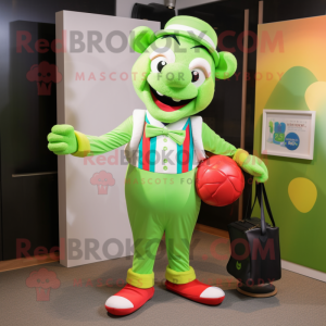 Lime Green Clown mascot costume character dressed with a Bermuda Shorts and Wallets