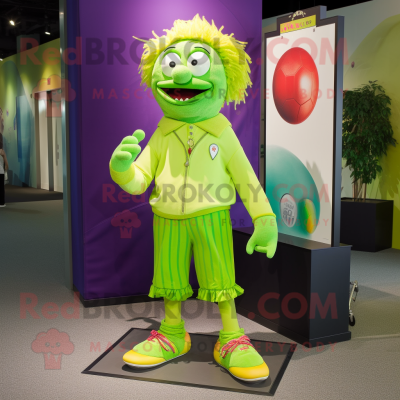 Lime Green Clown mascot costume character dressed with a Bermuda Shorts and Wallets Lime Green Clown mascot costume character dressed with a Bermuda Shorts and Wallets
