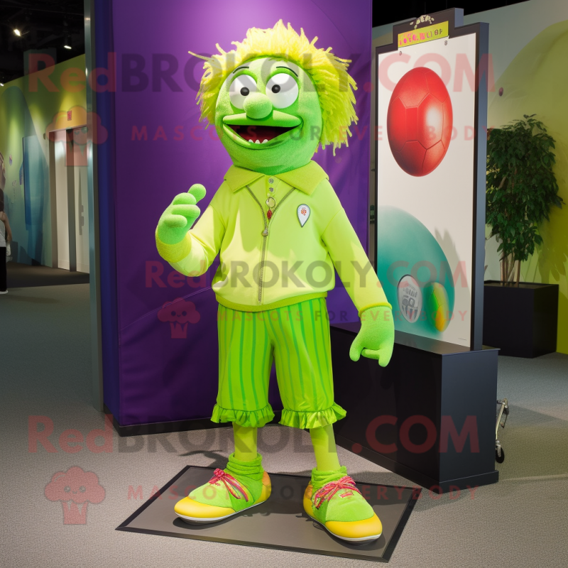 Lime Green Clown mascot costume character dressed with a Bermuda Shorts and Wallets