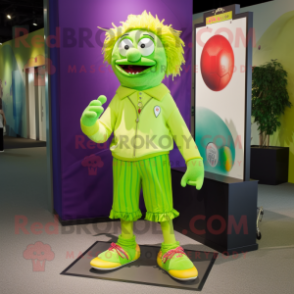 Lime Green Clown mascot costume character dressed with a Bermuda Shorts and Wallets