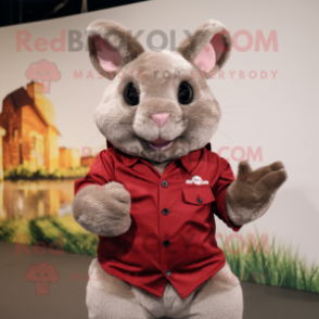 Maroon Chinchilla mascot costume character dressed with a Poplin Shirt and Mittens