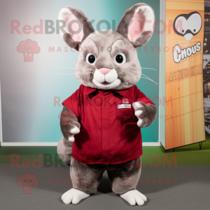 Maroon Chinchilla mascot costume character dressed with a Poplin Shirt and Mittens