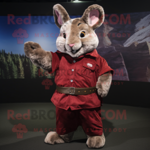 Maroon Chinchilla mascot costume character dressed with a Poplin Shirt and Mittens