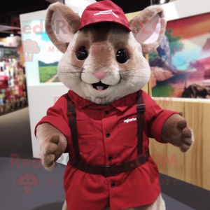 Maroon Chinchilla mascot costume character dressed with a Poplin Shirt and Mittens